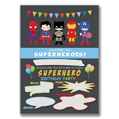 Strivee - Superhero Party Invites | Super Cool Kids Invitations Pack