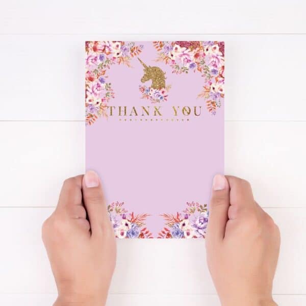 Strivee - Unicorn Birthday Party Thank You Cards for Girls | Pink Kids Favour Notes Pack